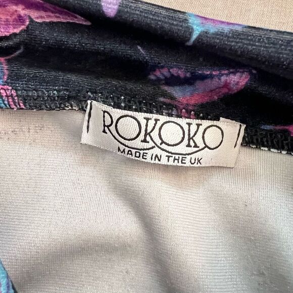 Rokoko velvet short sleeve mock neck velvet butterfly bodycon mini dress size 10 - Picture 7 of 9